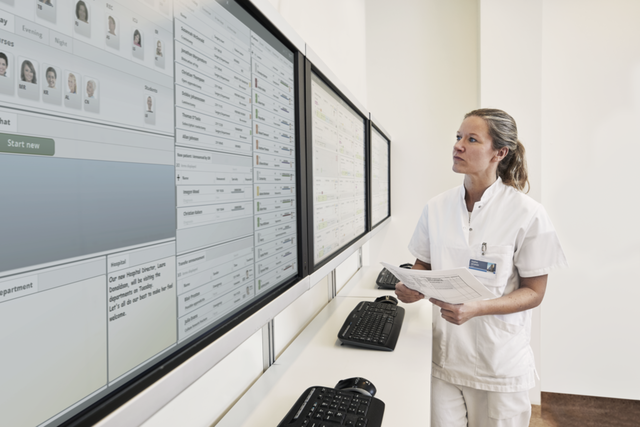 Medical staff stand in front of bog monotor overviewing the INSIGHT interface 