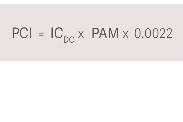 Texte montrant une formule :  PCI est égal à IC indice DC multiplié par PAM multiplié par 0,0022 .