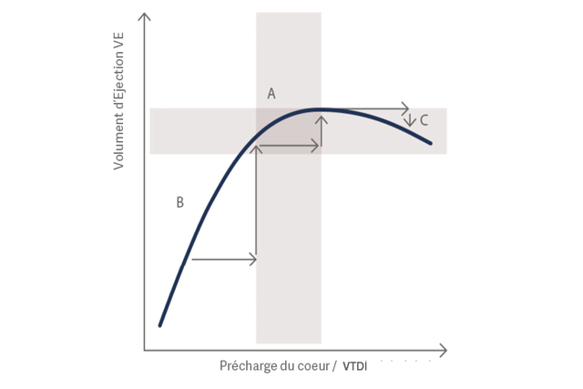 Organigramme de l'index cardiaque et de ses déterminants dont le volume d'éjection indexé, la précharge, la postcharge, la  contractilité et le rythme cardiaque