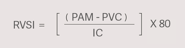 Formule mathématique indiquant que RVSI est égal à PAM moins PVCdivisé par IC, le tout multiplié par 80.