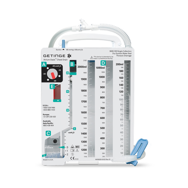 Easy-to-use dry suction water seal chest drain. 