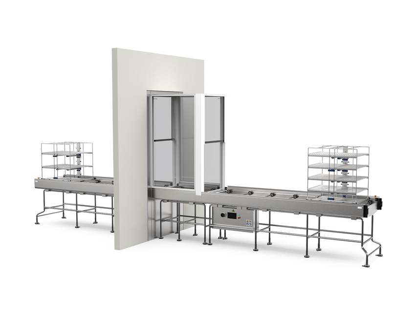 Pass-through chamber with loading and unloading conveyors for ww5 86-series Washer-Disinfectors