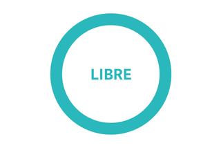 Sur un fond blanc, il y a un cercle turquoise au centre avec le mot LIBRE écrit dessus. .