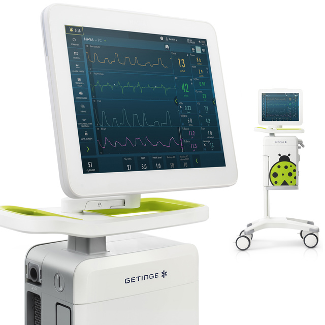 ww5 Servo-n mechanical ventilator screen showing NAVA ventilation mode and the vital sign of respiration the Edi signal