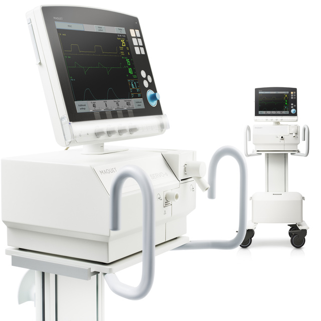 ww5 Servo-s mechanical ventilator screen showing PRVC ventilation mode