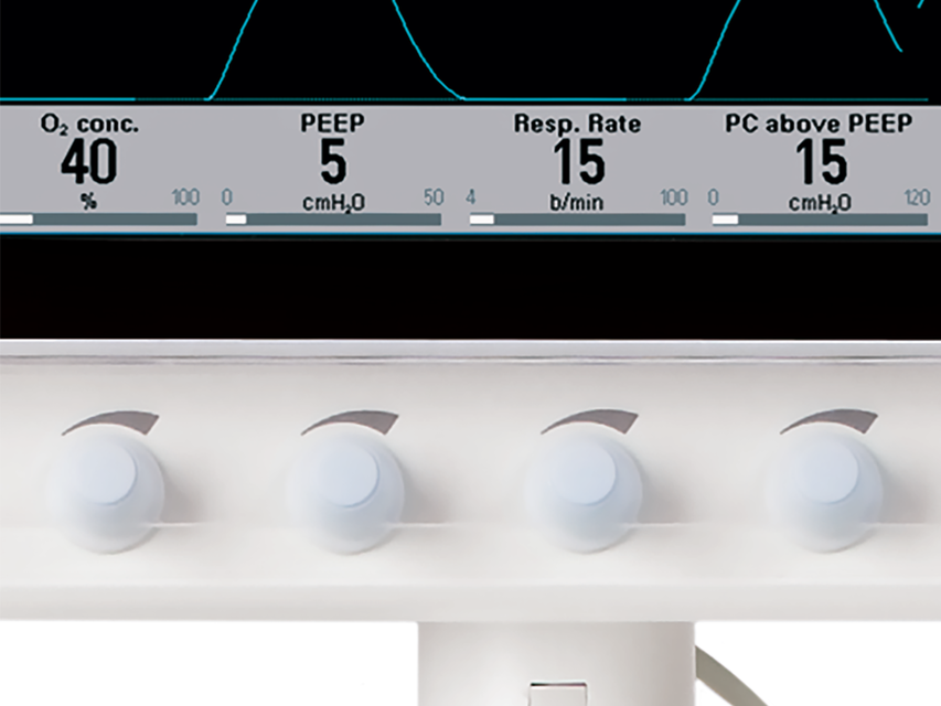 ww5 Servo-s mechanical ventilator showing ventilator control knobs