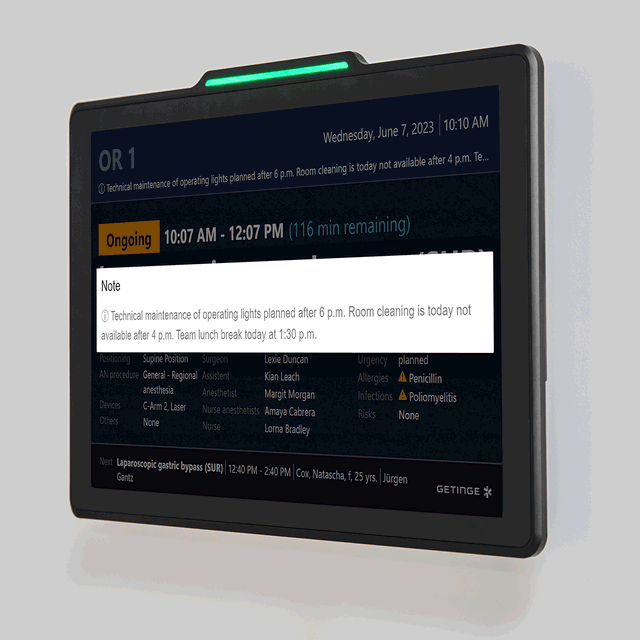 Torin SmartView the digital door sign displays current OR status and per touch additional information
