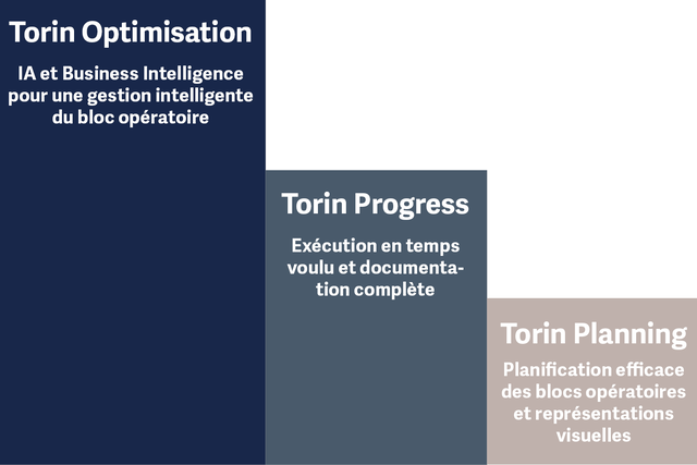 Organigramme présentant les modules Torin Optimisation, Torin Progress et Torin Planning avec leur description