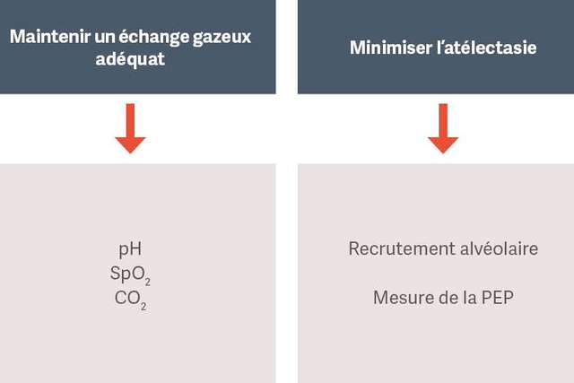 Organigramme des objectifs : « Maintenir un réglage optimal des vitesses » et « Minimiser l'atélectasie» au dessus des critères de mesure pertinents. .