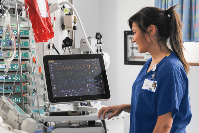 Nurse with ventilator
