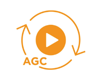 Bouton de lecture orange avec des flèches circulaires autour et les lettres « AGC »