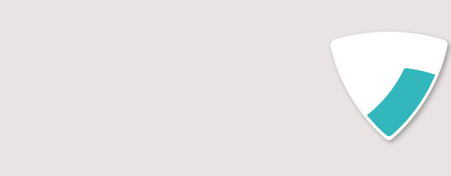 White and teal geometric shield shape on a light gray background.